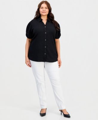 Plus Size Button-Front Pleated-Sleeve Top