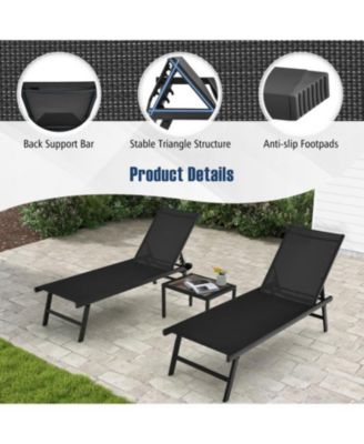 3-Piece Patio Chaise Lounge and Table Set for Poolside