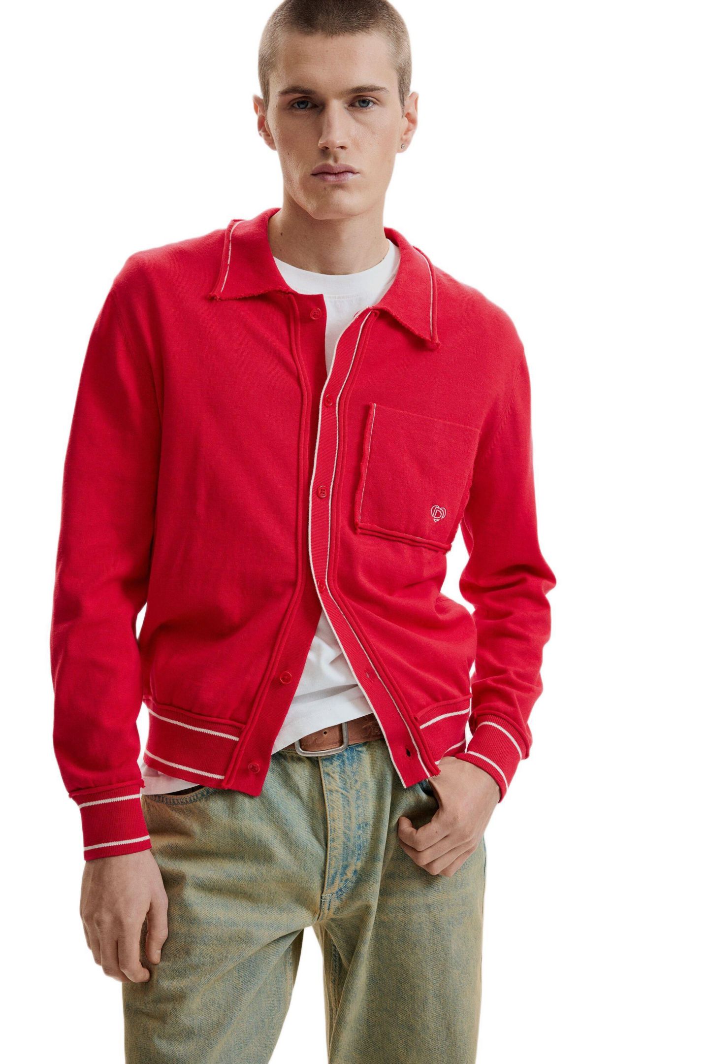 Мужской свитер Desigual Fine Sweater With Buttons, цвет: Красный — фото 1