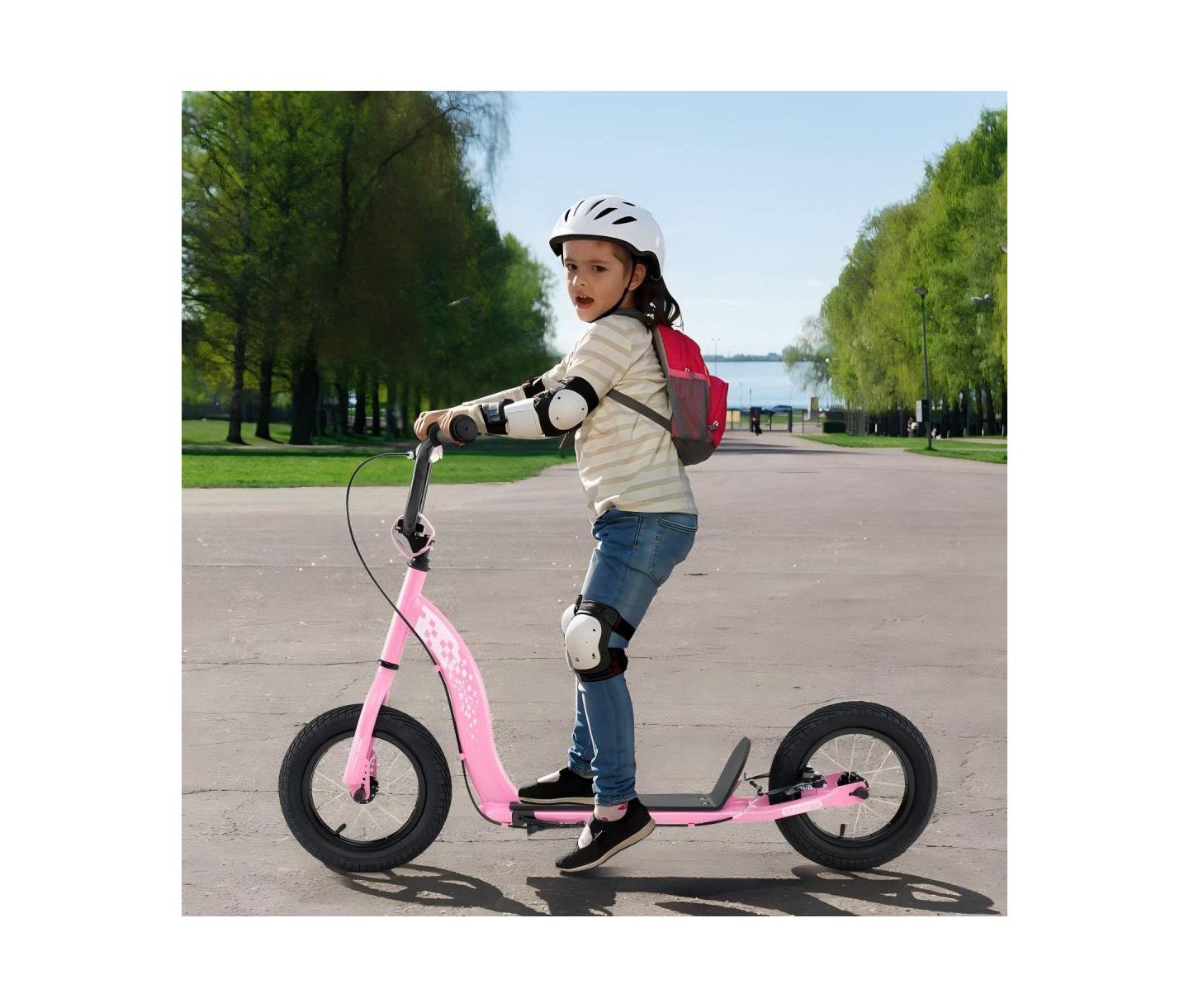 Детская игрушка HONGGE Adjustable Kick Scooter with Inflatable Tires and Rear Brake, 165 lbs Capacity, Ages 8+, цвет: Розовый — фото 2