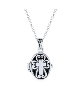 Religious Cross Prayer Box Locket Necklace Pendant Holder Sterling Silver