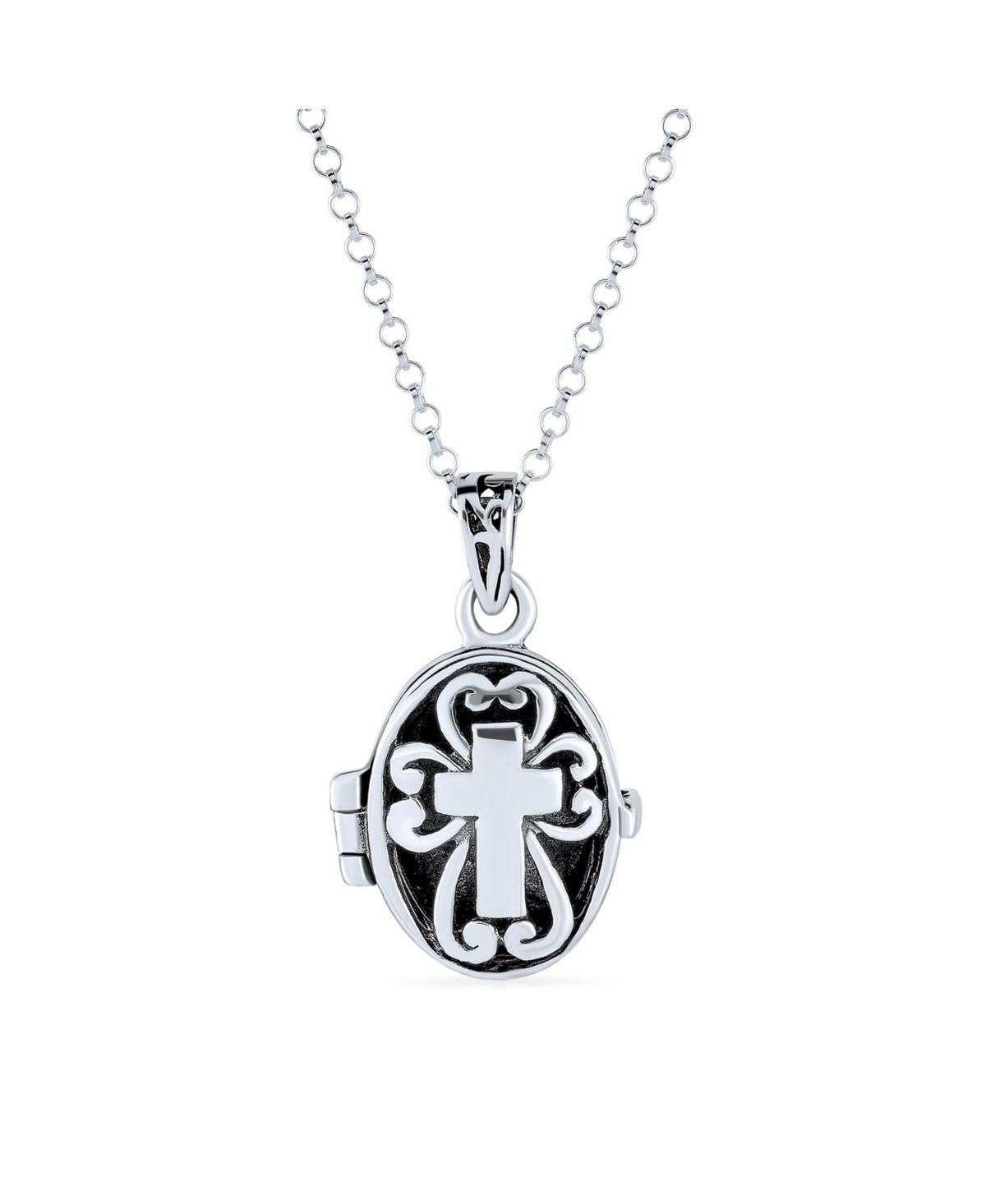 Bling Jewelry Religious Cross Prayer Box Locket Necklace Pendant Holder Sterling Silver