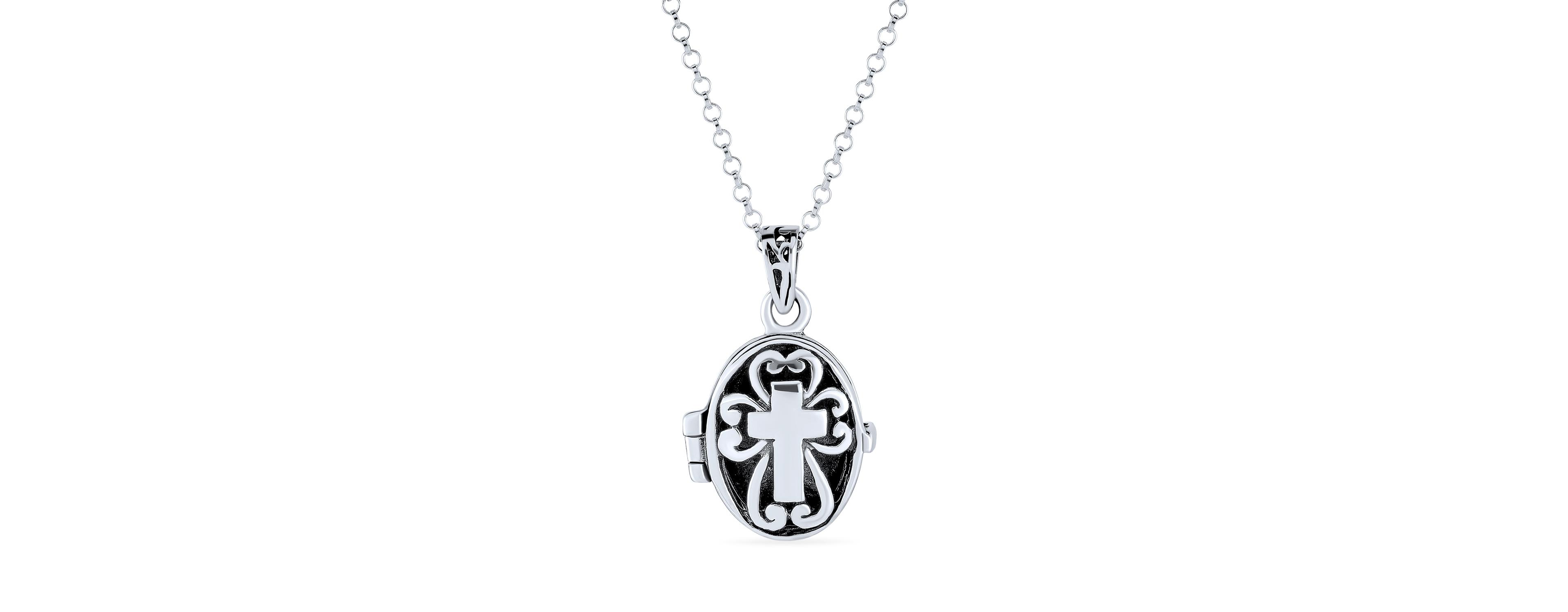 Bling Jewelry Religious Cross Prayer Box Locket Necklace Pendant Holder .925 Sterling Silver