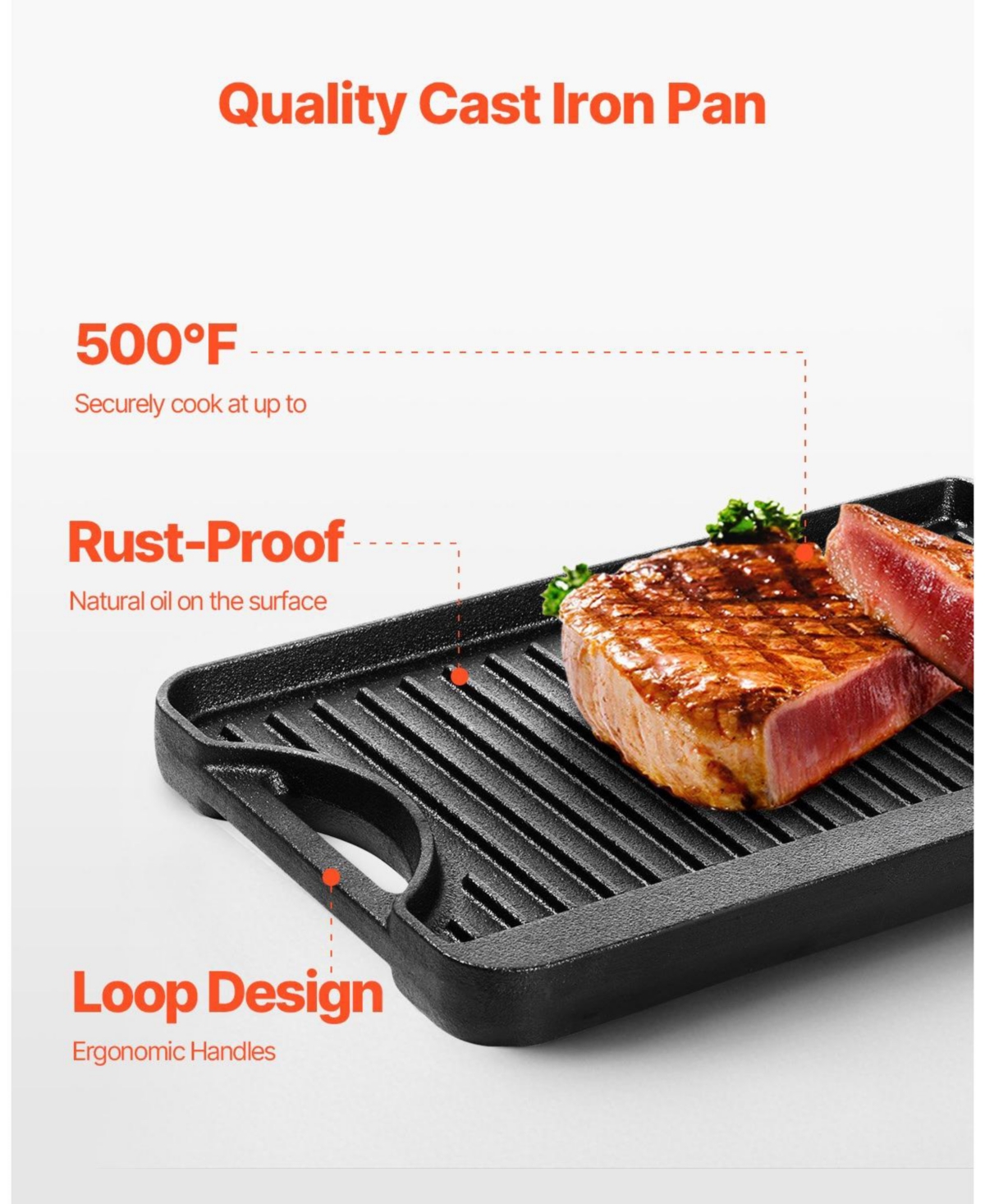 ecooso Cast Iron 14" x 8.5" Reversible Grill/Griddle Pan