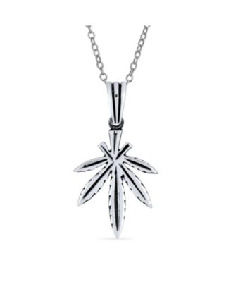 Retro Marijuana Leaf Pendant Necklace Oxidized .925 Sterling Silver