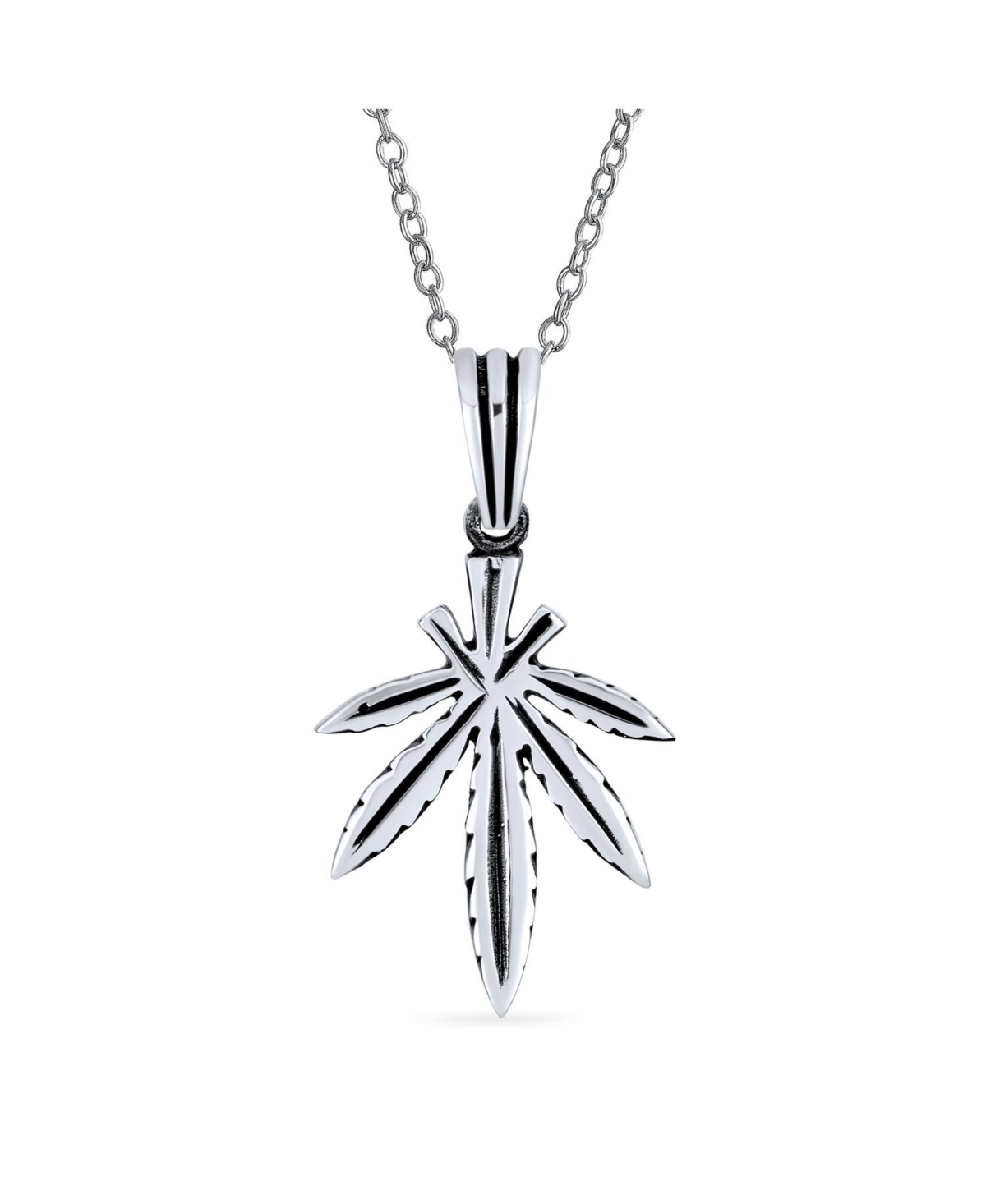 Bling Jewelry Retro Marijuana Leaf Pendant Necklace Oxidized .925 Sterling Silver