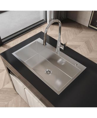 32x19inch Brushed Nickel Stainless Steel Kitchen Sink Overmount Single Bowl Handmade