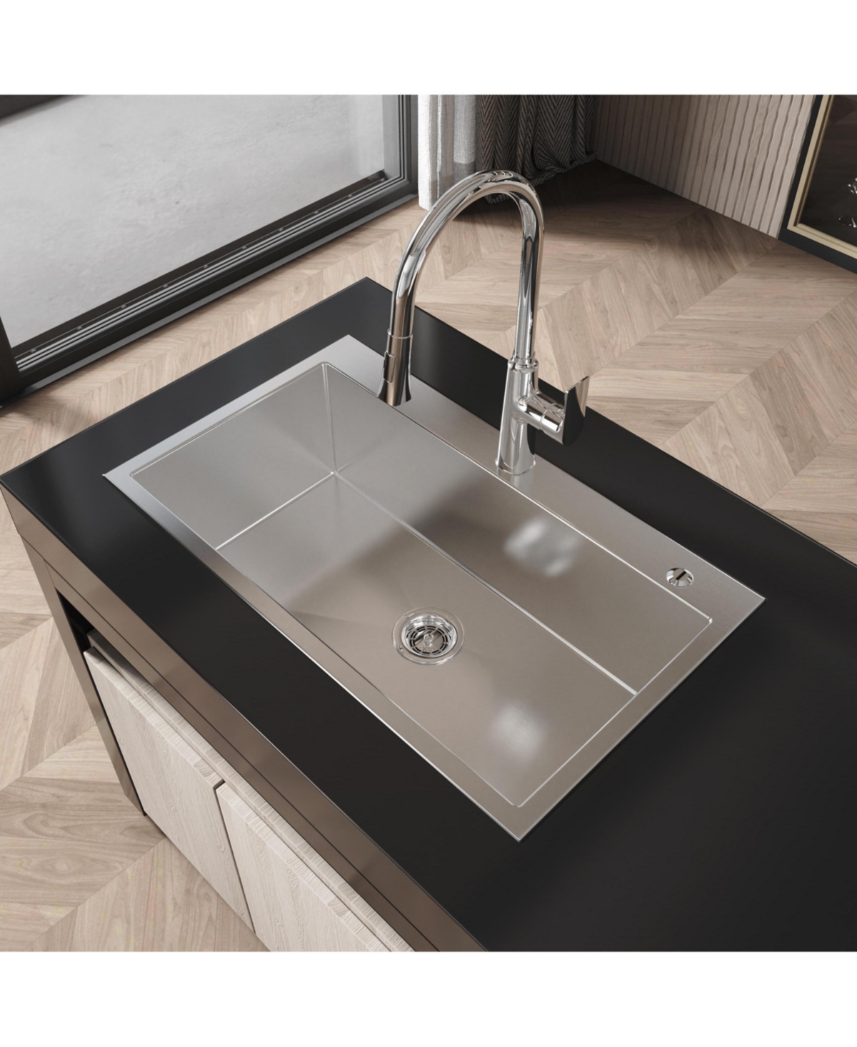 flynama 32x19inch Brushed Nickel Stainless Steel Kitchen Sink Overmount Single Bowl Handmade