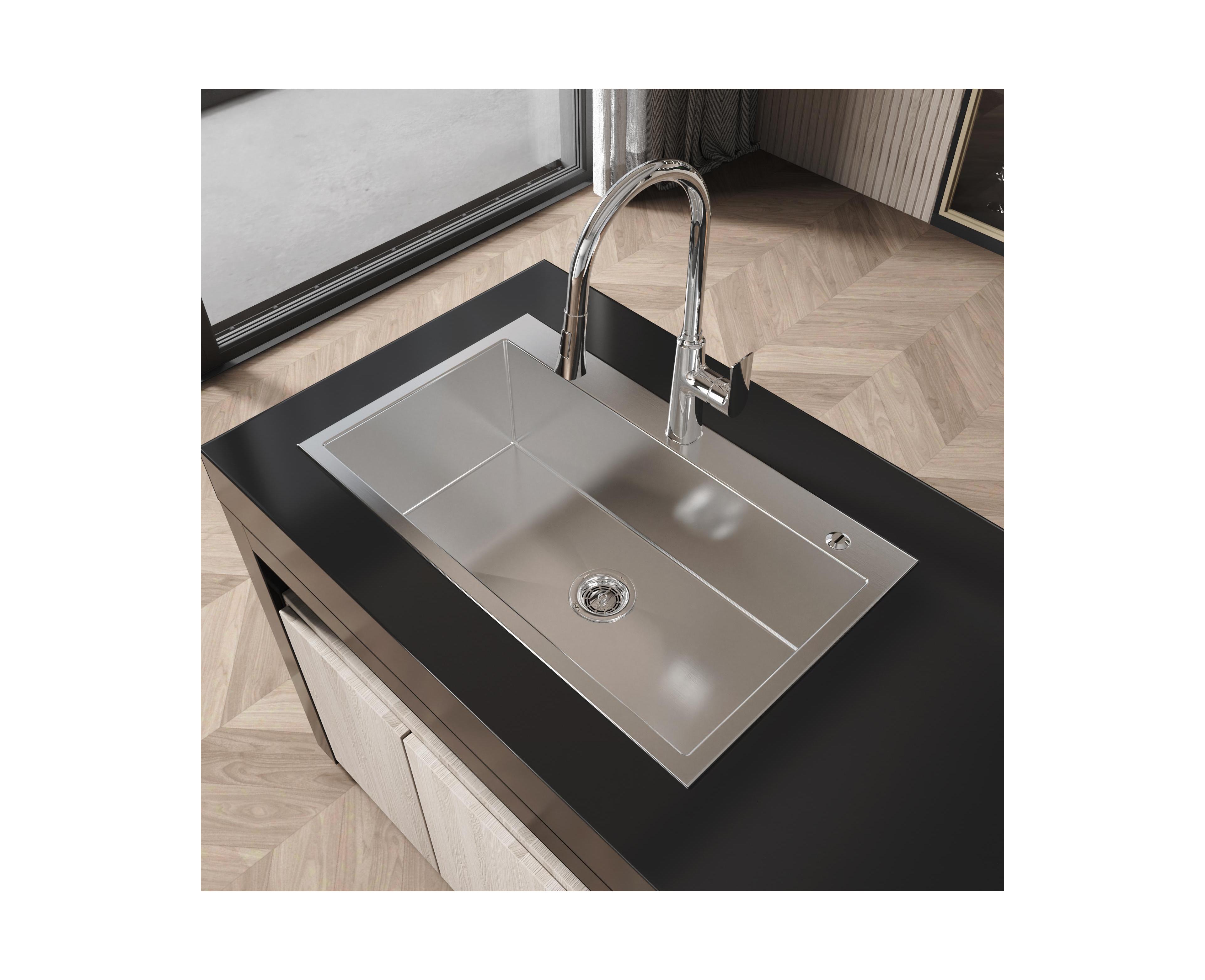 flynama 32x19inch Brushed Nickel Stainless Steel Kitchen Sink Overmount Single Bowl Handmade