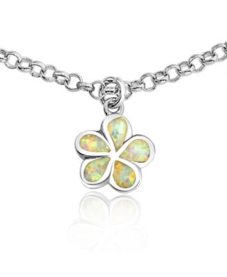 White Opal Plumeria Flower Anklet