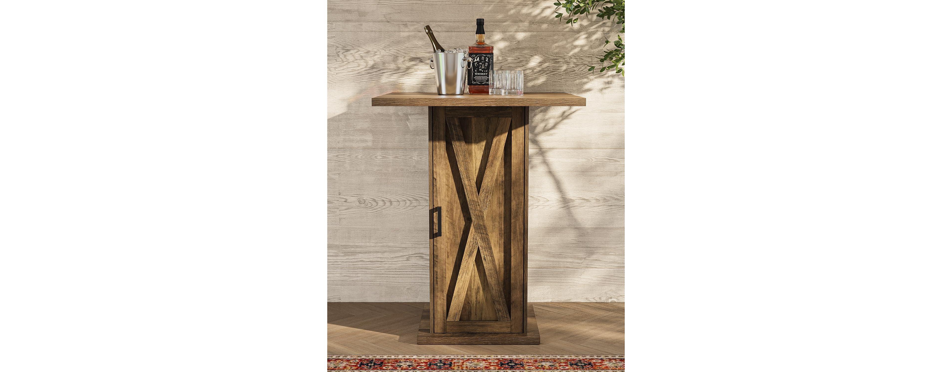 Tribesigns Bar Table with Storage Cabinet, 39.4" H Square High Top Pub Table, Wood Bistro Cocktail Table, Farmhouse Design with 3-Tier Cabinet