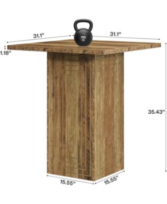 Square Bar Table, 31" Wooden Home Bar Unite with Geometric Texture, Farmhouse Counter Height Pub Table with Stable Base