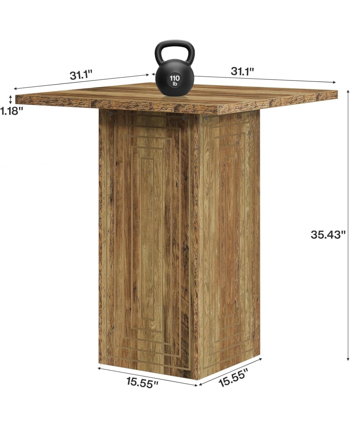 Tribesigns Square Bar Table, 31" Wooden Home Bar Unite with Geometric Texture, Farmhouse Counter Height Pub Table with Stable Base