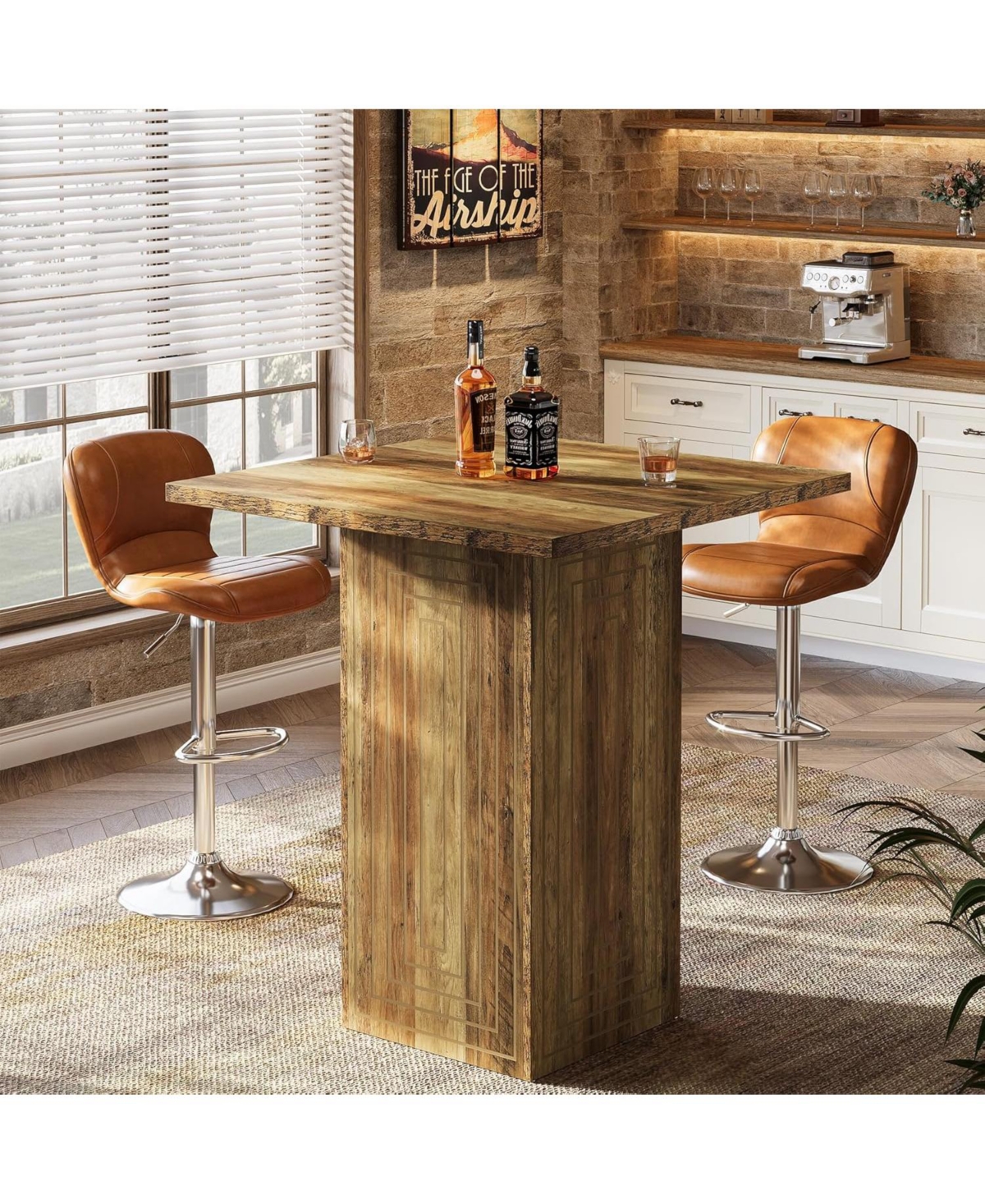 Tribesigns Square Bar Table, 31" Wooden Home Bar Unite with Geometric Texture, Farmhouse Counter Height Pub Table with Stable Base
