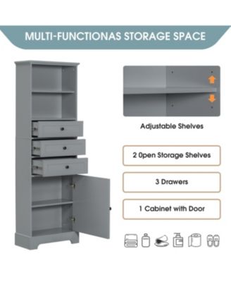 Bathroom Storage Cabinet, with 3 Drawers and Adjustable Shelves, Modern Cabinet