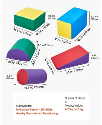 Foam Climbing Toys, 5-Piece Set, PU Leather Soft Play Blocks, Indoor Climb & Crawl Set, Easy Clean, 6M-3Y