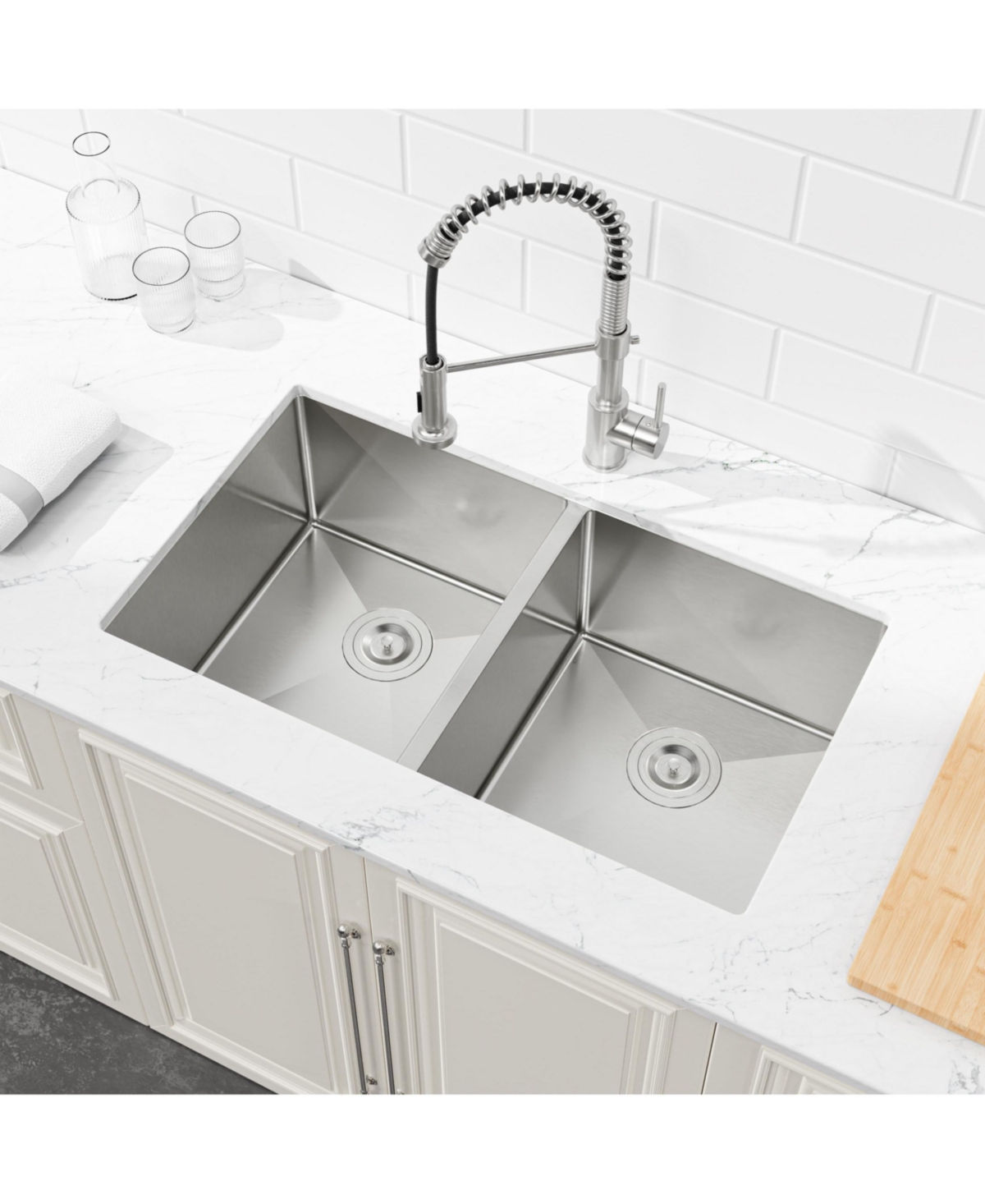 flynama 33x19inch Double Bowl Kitchen Sink Undermount Stainless Steel Brushed Finish Handmade