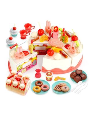 82-Piece Birthday Cake Playset for Kids with Light-Up Candle, Music & Cuttable Cake