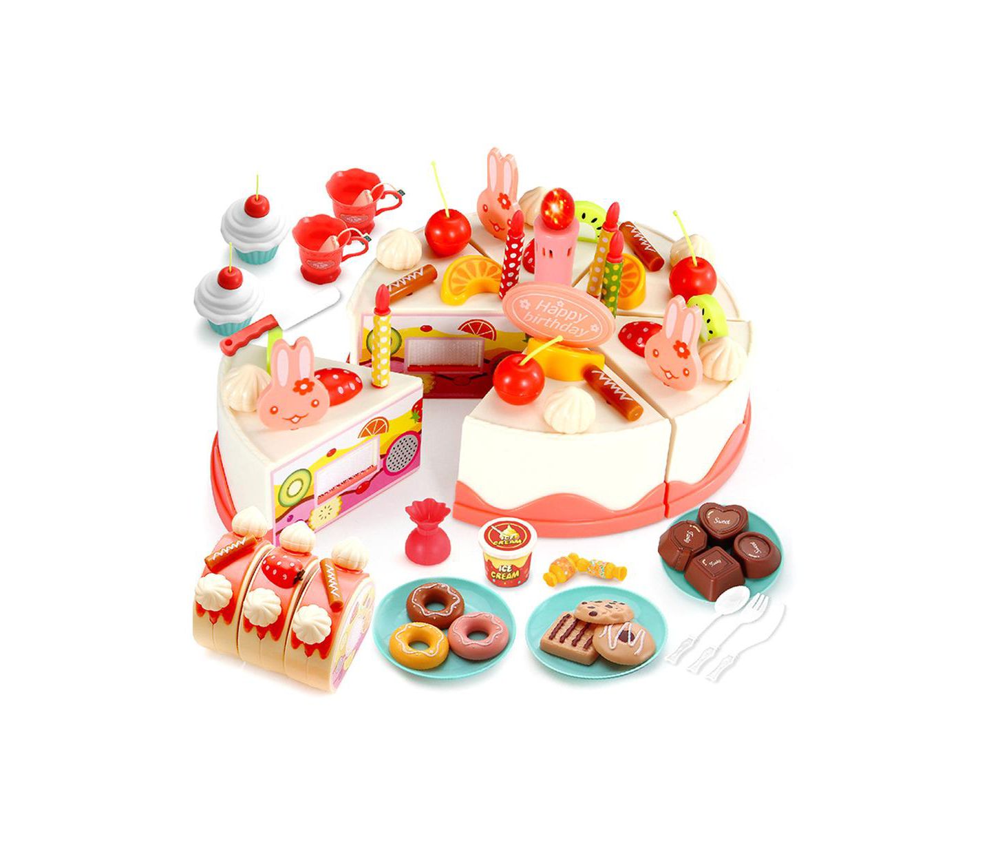 Детский игровой набор Bruce & Shark Birthday Cake Light-Up Candle & Music 82-Piece Playset, Ages 3+ — фото 3