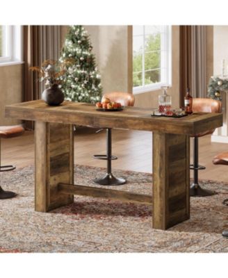 70.9-Inch Extra Long Bar Table, Farmhouse Bar Height Table with Footrest, Rectangular Counter Height Pub Table, Home Bar Unit