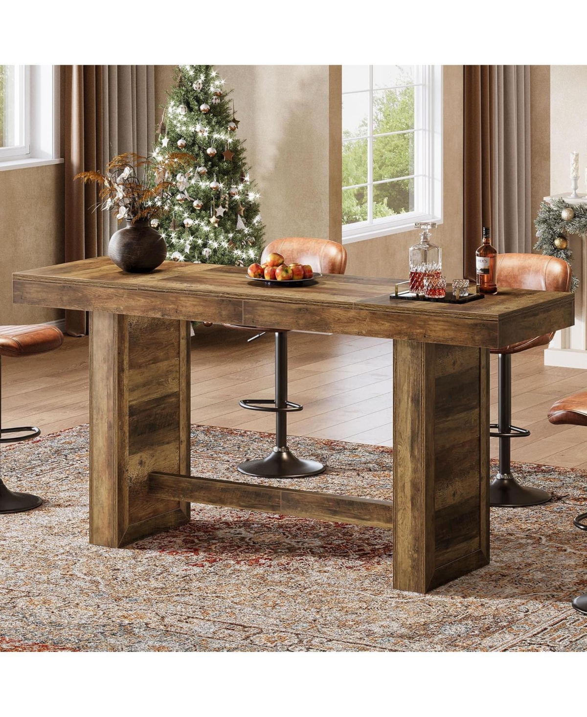 Tribesigns 70.9-Inch Extra Long Bar Table, Farmhouse Bar Height Table with Footrest, Rectangular Counter Height Pub Table, Home Bar Unit