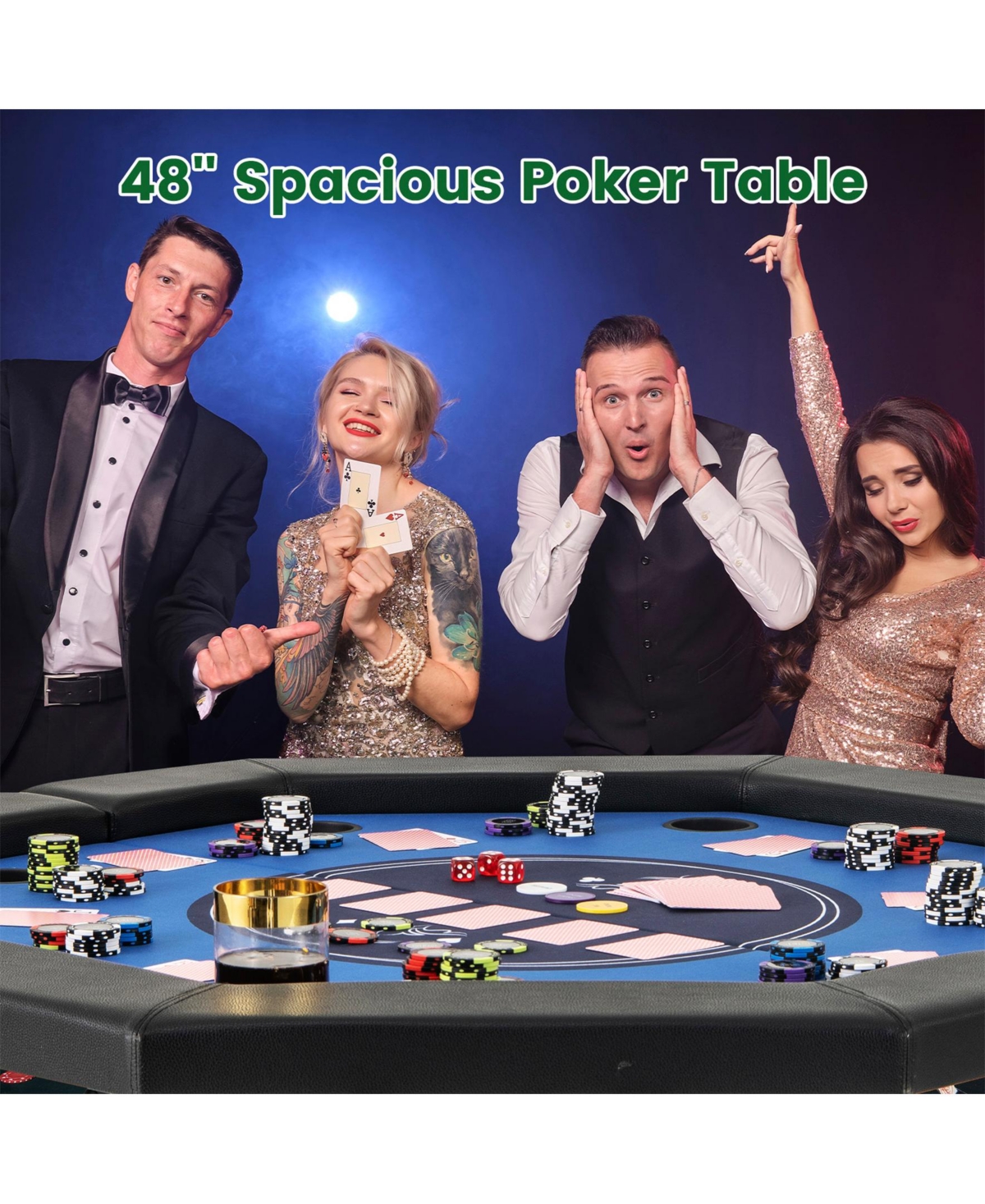 Sugift - 48 Inches Foldable Poker Table with Padded Rails and Cup Holders-Blue