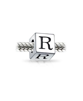 Block Letter Alphabet Initial Charm Bead Sterling Silver For European Bracelet