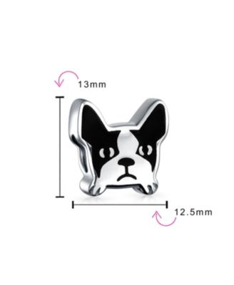 Frenchie Bulldog Dog Charm Bead Black & White .925 Sterling Silver for Bracelet
