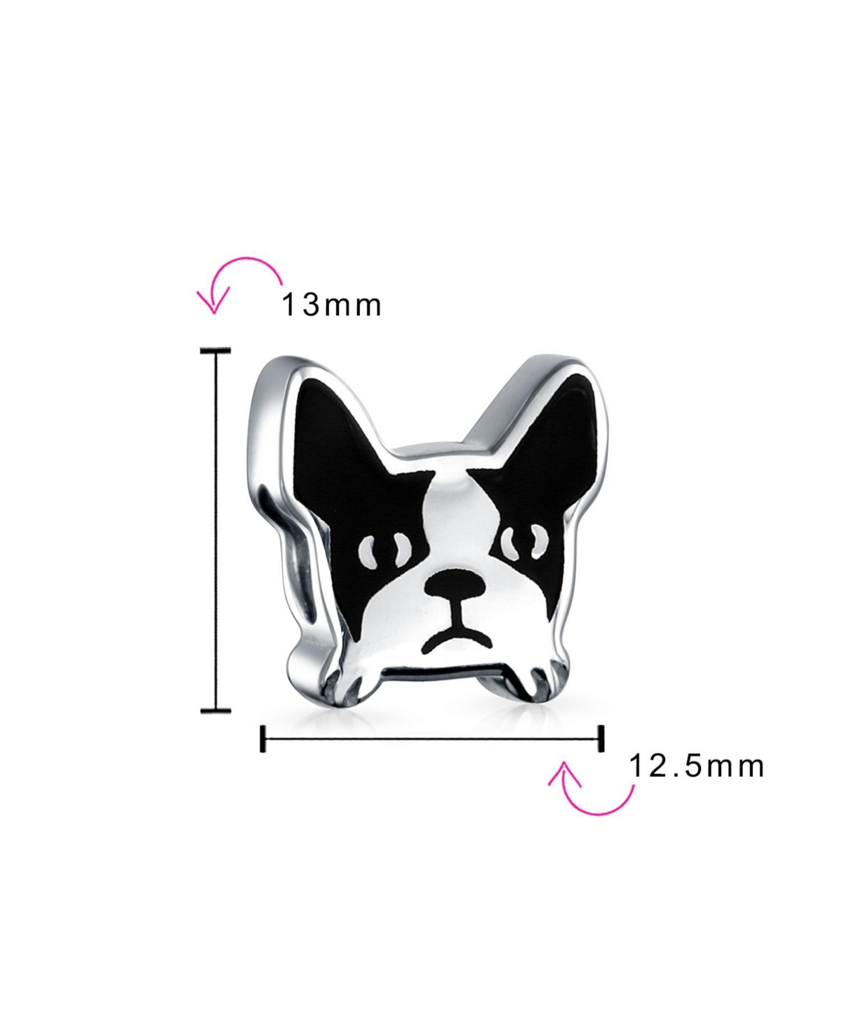 Bling Jewelry Frenchie Bulldog Dog Charm Bead Black & White .925 Sterling Silver for Bracelet