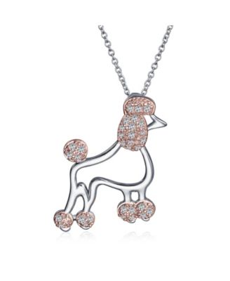 Animal Lover Pink CZ Pet Dog Elegant Poodle Pendant Necklace 925 Sterling Silver