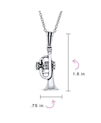 Musician Jazz Lover Trumpet Instrument Pendant Necklace .925 Sterling Silver