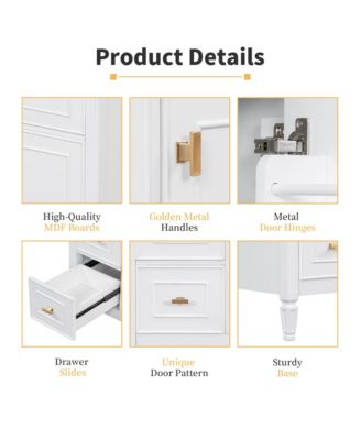 30 in. Bathroom Vanity Cabinet with Sink, One Flip Drawer and Two Drawers, Adjustable Shelf, Solid Wood and MDF