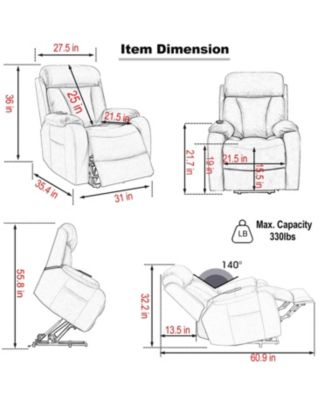 Power Lift Recliner Chair with Remote Control and Anti-Skid Cashmere Fabric
