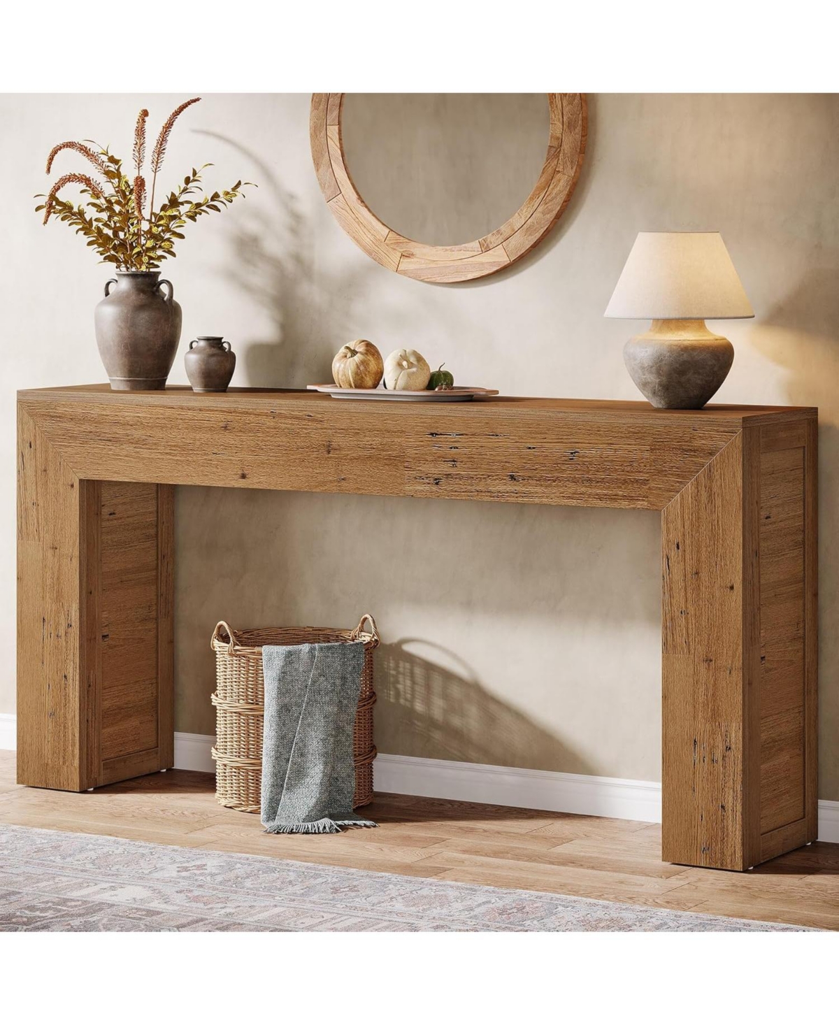 Tribesigns 63-Inch Long Console Table for Entryway, Farmhouse Sofa Console Behind Couch, Narrow Entry Table for Hallway, Foyer, Living Room, Brown