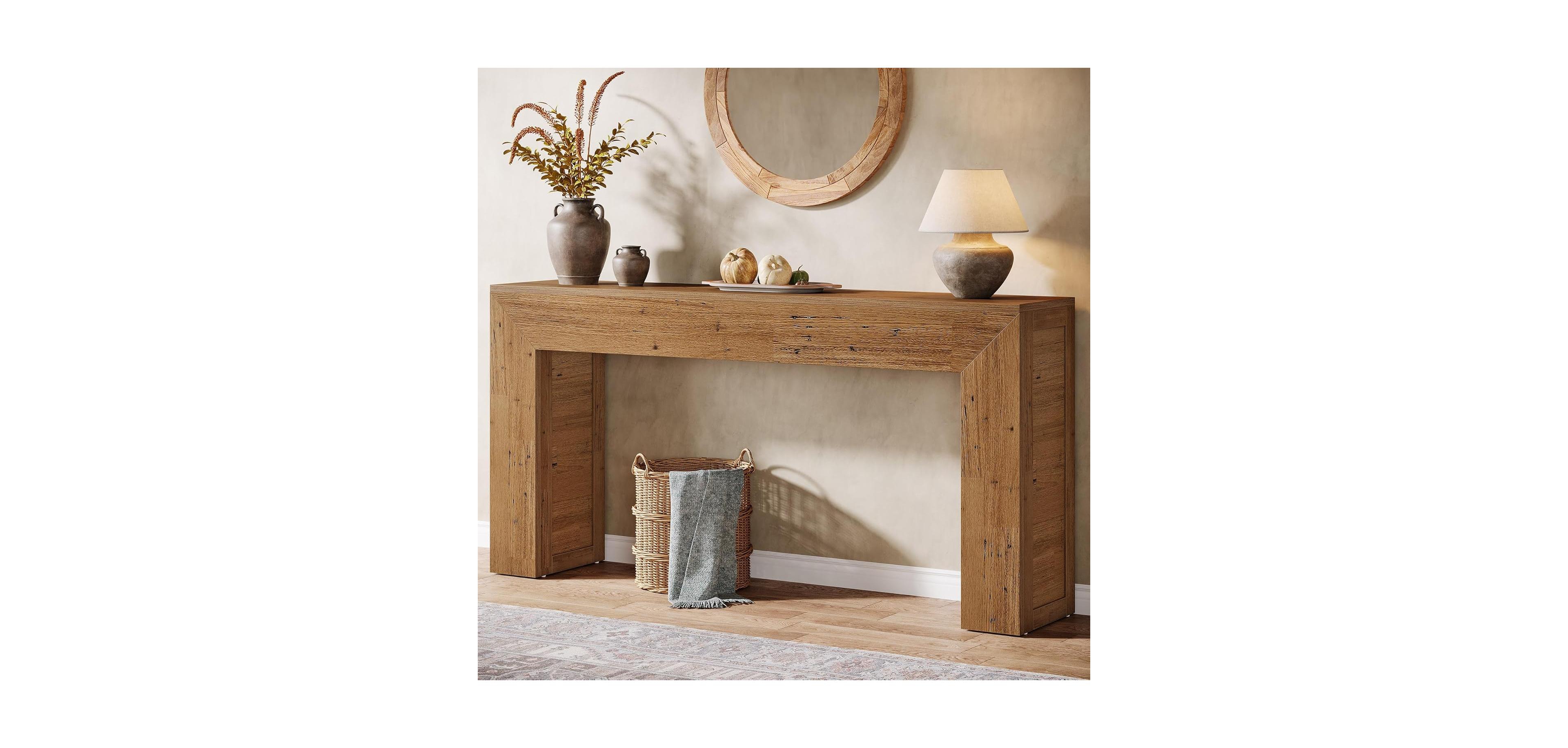 Tribesigns 63-Inch Long Console Table for Entryway, Farmhouse Sofa Console Behind Couch, Narrow Entry Table for Hallway, Foyer, Living Room, Brown