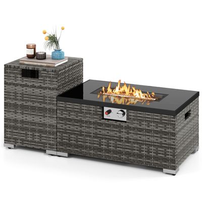 2-Piece Outdoor Rattan Fire Table with 32" Gas Firepit