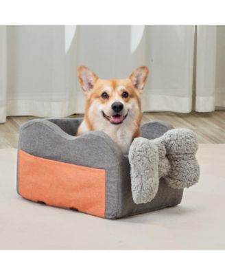 Center Console Dog Car Seat for Small Dogs, Booster for Armrest w/ Clip-On Leash, Adjustable Straps