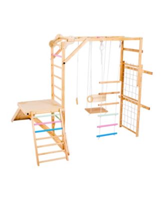 Indoor Playground Jungle Gym, 8-in-1 Wooden Indoor Playground Playset
