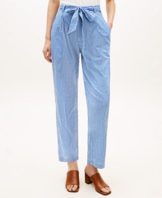 Women's Gingham Belted Tapered Pants