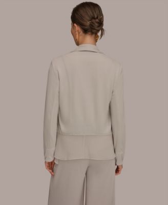 Women's Mixed Media Collared Neck Jacket