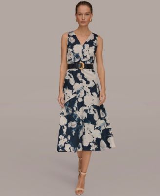 Women's Printed V-Neck Midi Dress