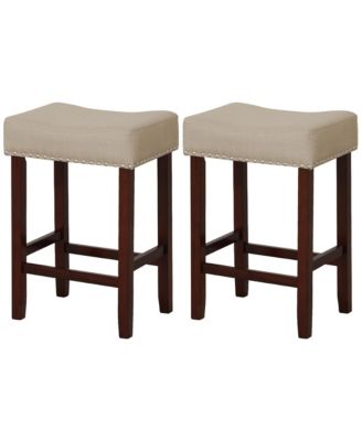 Set of 2 Bar Stools Height Saddle Kitchen Chairs with Wooden Legs