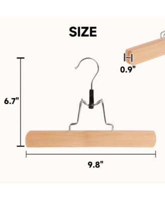 12-Pack Wood Clamp Hangers with Felt Lining, 10" Non-Slip Wooden Pants/Skirts Hangers for Trousers, Jeans, Shorts, and Delicate Fabrics
