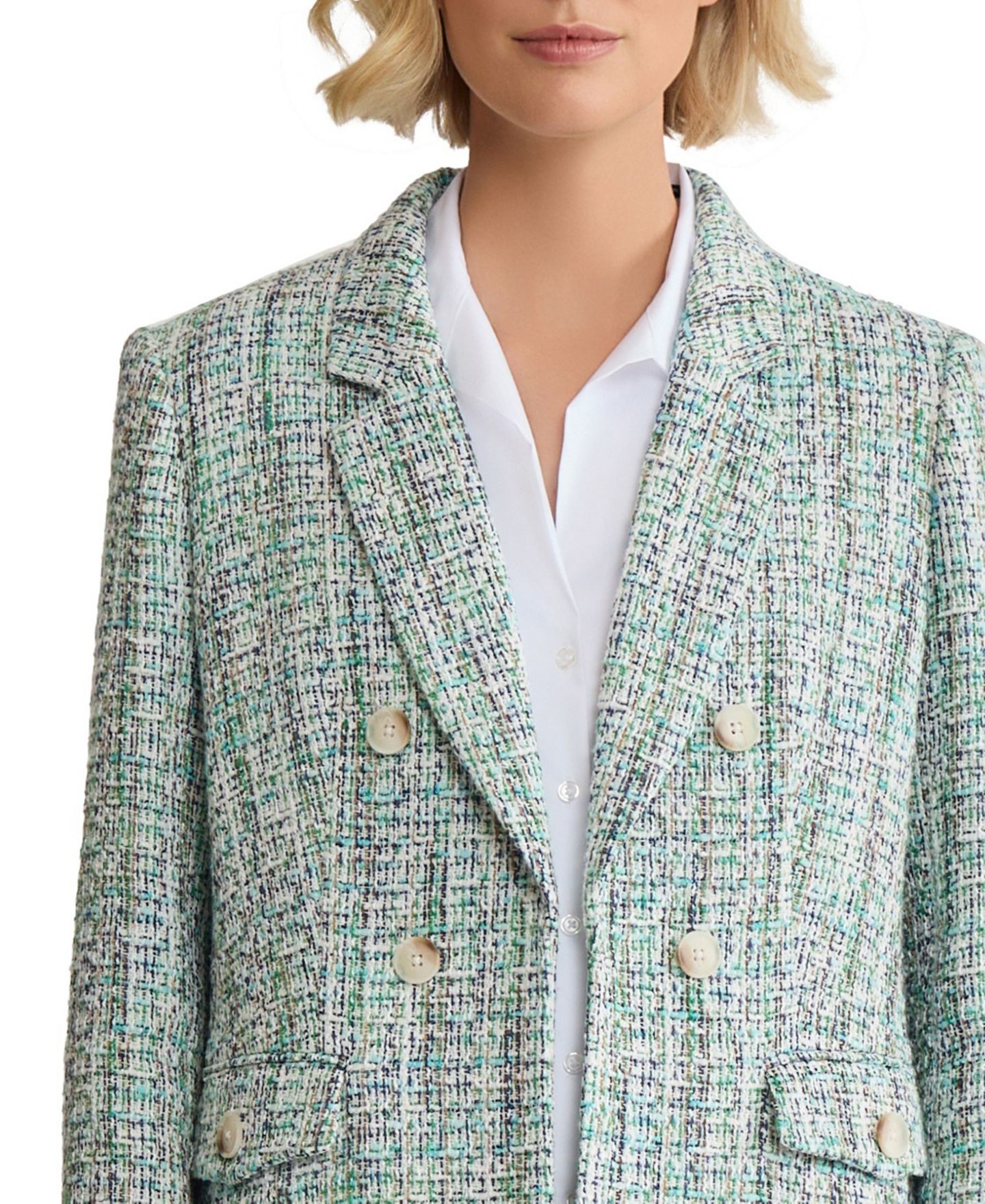 Женский пиджак Jones New York Faux Double Breasted Tweed Blazer, цвет: Разноцветный — фото 7