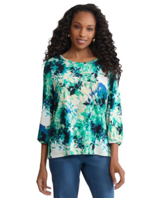 Women's Crewneck Puff Cuff Printed Top