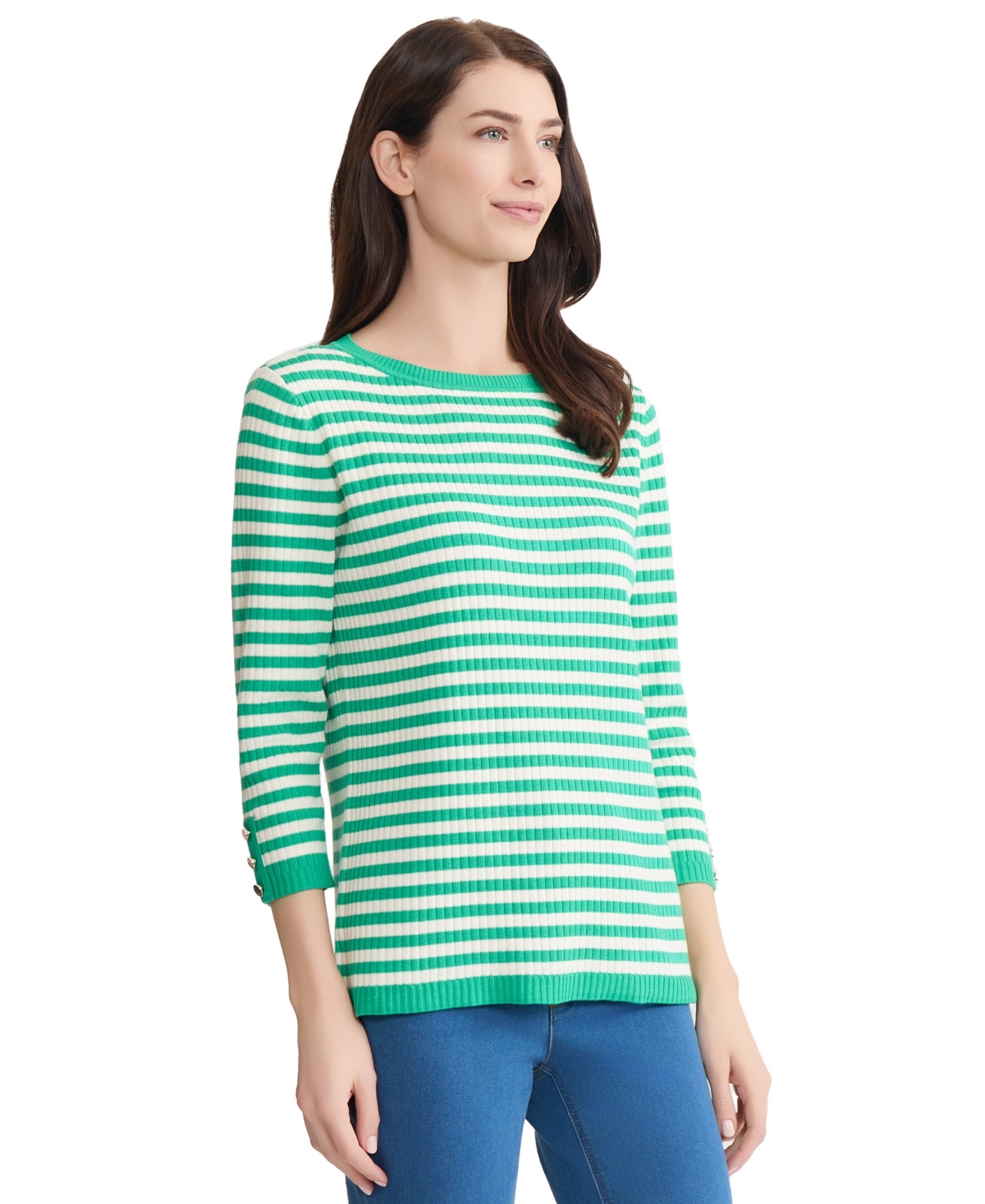 Jones New York Women's Flat Back Rib Boat Neck Top