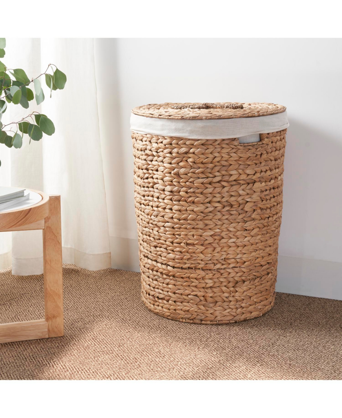 Rainsken Round Water Hyacinth Woven Hamper Basket with Lid, Multi-Purpose Organizer, for Decoration in Bedroom, Living Room, Laundry Room, Entryway