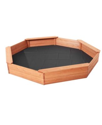 Wooden Octagonal Sandbox w/ Cover, 75.6" x 75.6" x 9.1", 4 Seats & Bottom Liner, Ages 3-12