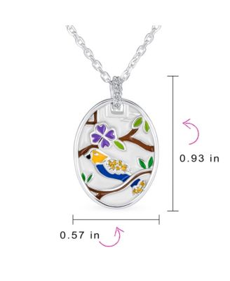 Oval Inlay Style Nature Bird Cameo Pendant Necklace .925 Sterling Silver
