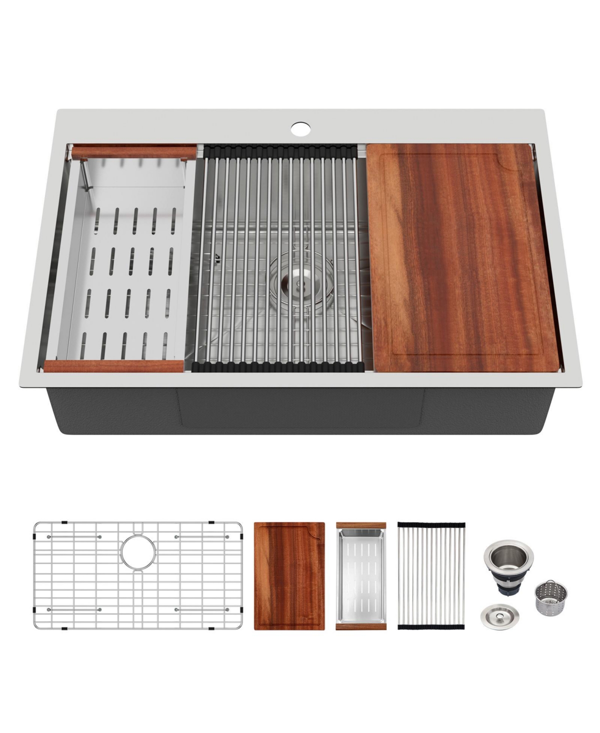 flynama 30x22x9inch Drop In Kitchen Sink Stainless Steel Workstation Single Bowl 16 Gauge Topmount